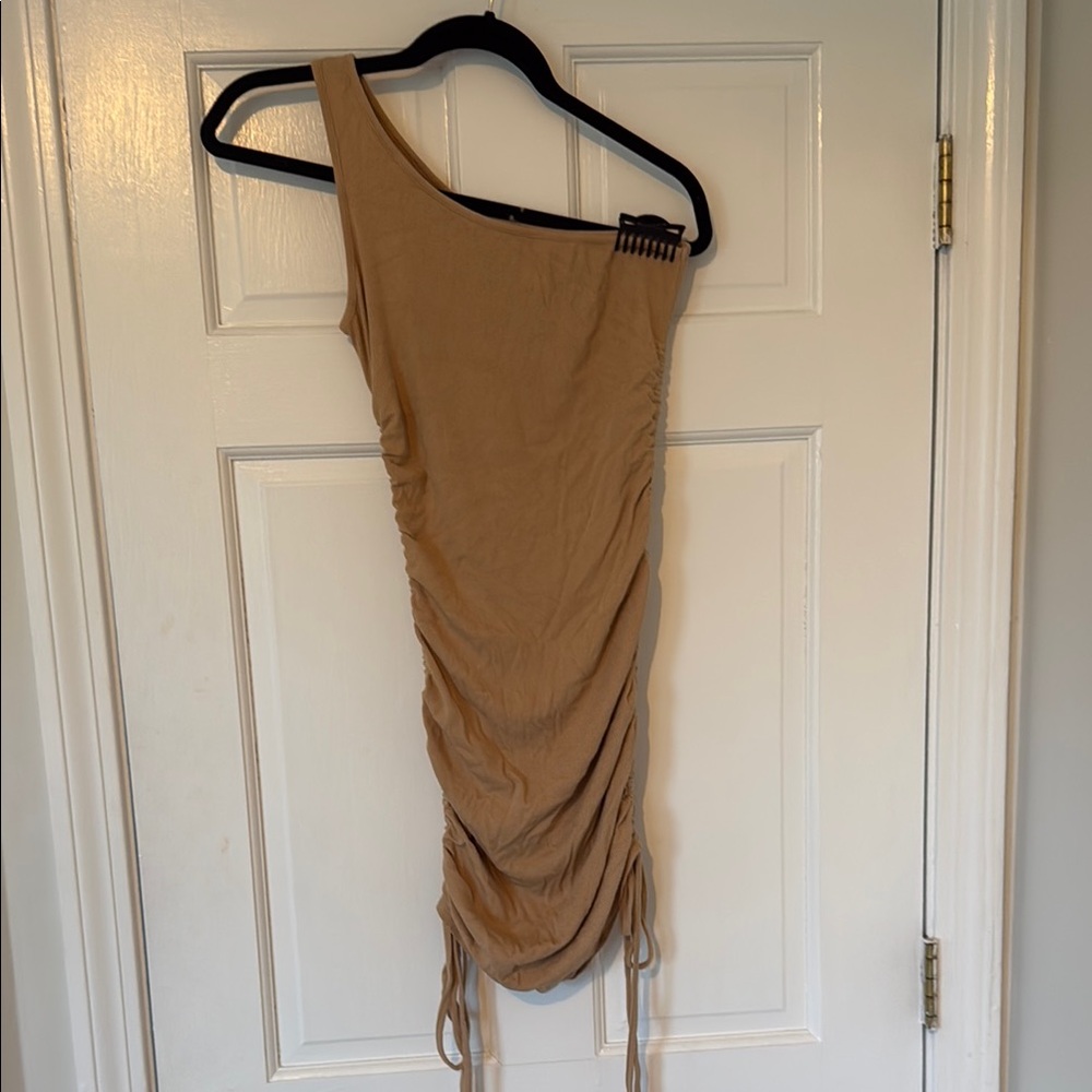 Cute Tan One-Shoulder Dress